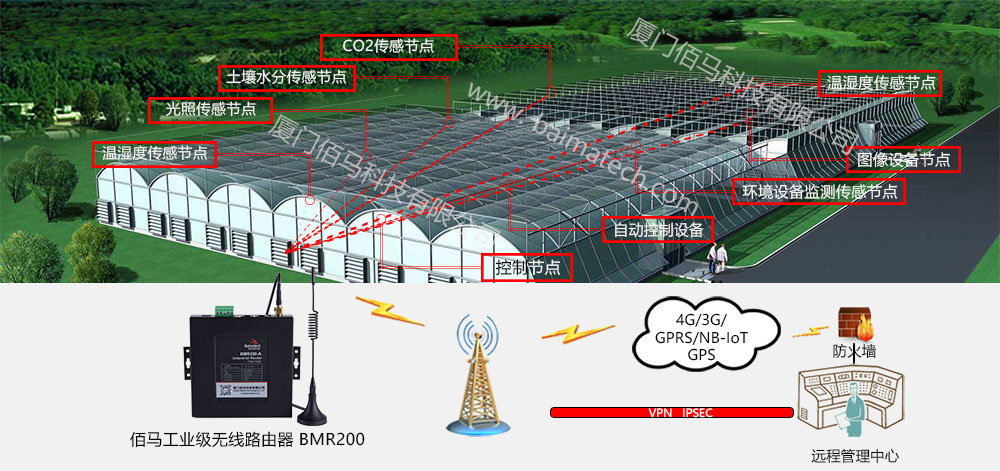 佰马温室大棚无线监测方案组网