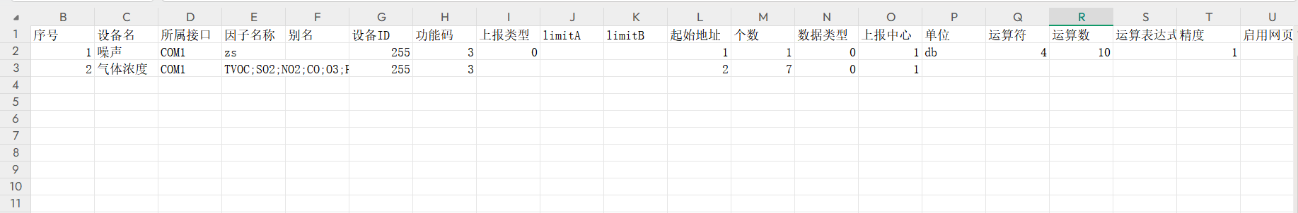 modbus规则模板