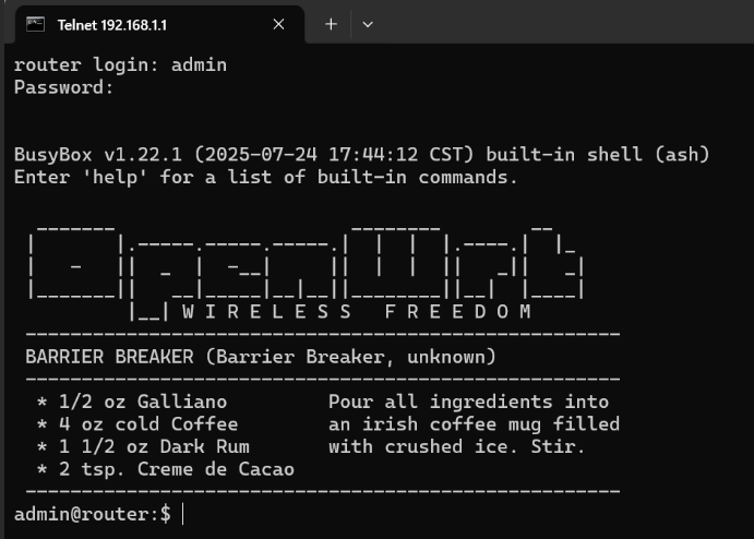 通过telnet访问网关