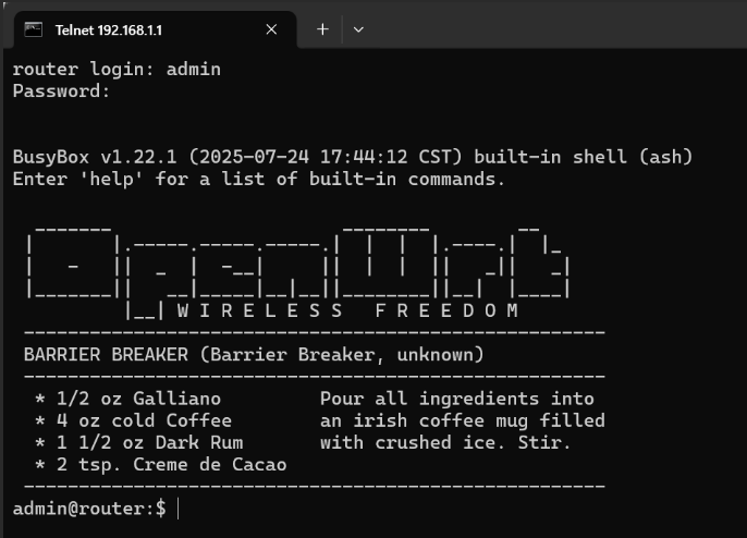 通过telnet进入网关后台